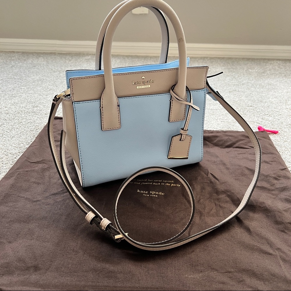 Kate Spade Mini Candance Satchel Crossbody in Baby Blue / Beige